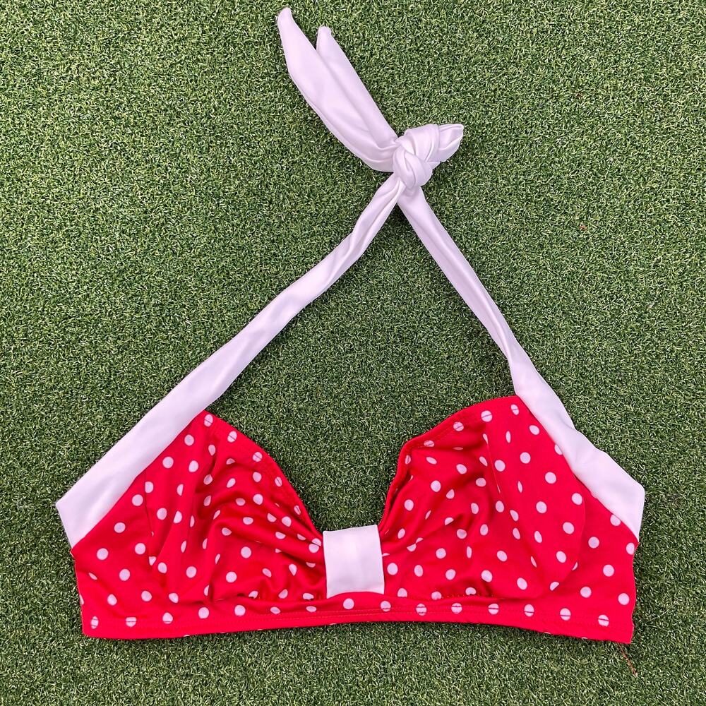 Roma Red White Polka Dot Pin Up Rockabilly Tie Halter Bikini Top